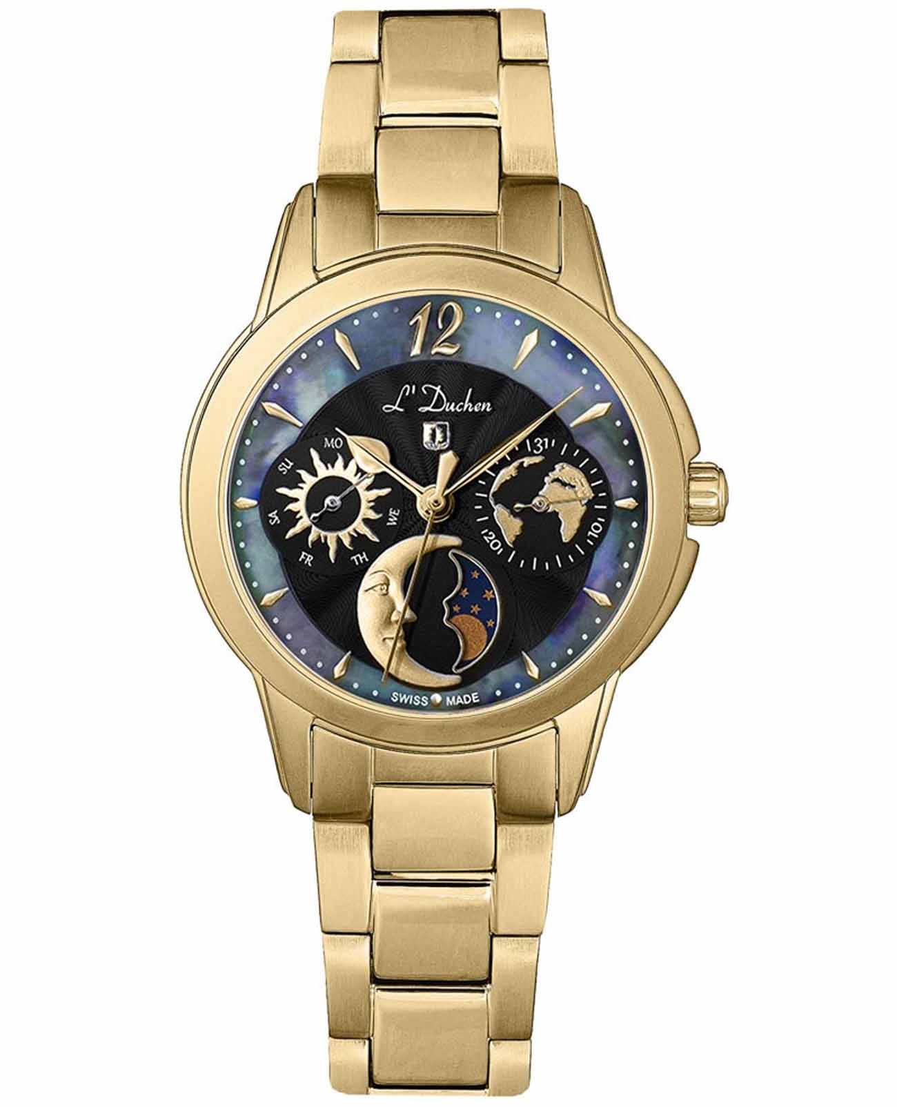 L'Duchen L'Duchen Celeste D 857.20.31  D 857.20.31 кварцевые женские часы перламутровый циферблат, браслет нержавеющая сталь с pvd-покрытием — вид спереди